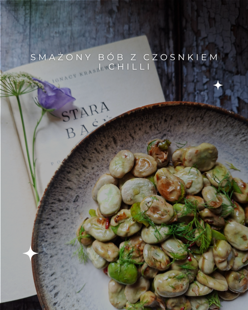 Smażony bób z czosnkiem i chilli
